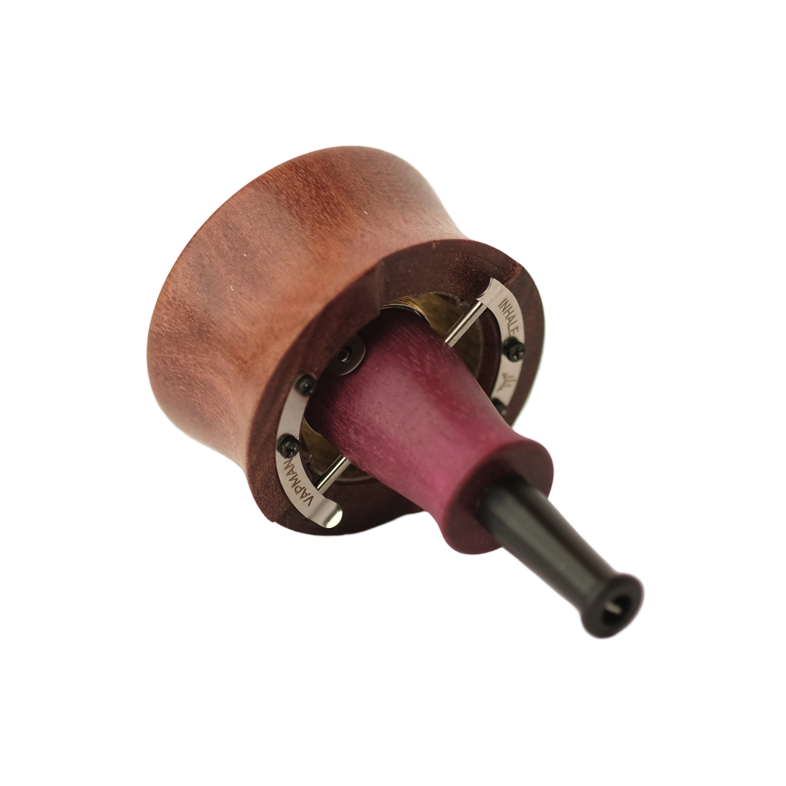 Vapman Click Purpleheart vaporizer made from premium purpleheart wood – Features a gold-plated copper pan, adjustable airflow, and fast heating for an optimal vaping experience.