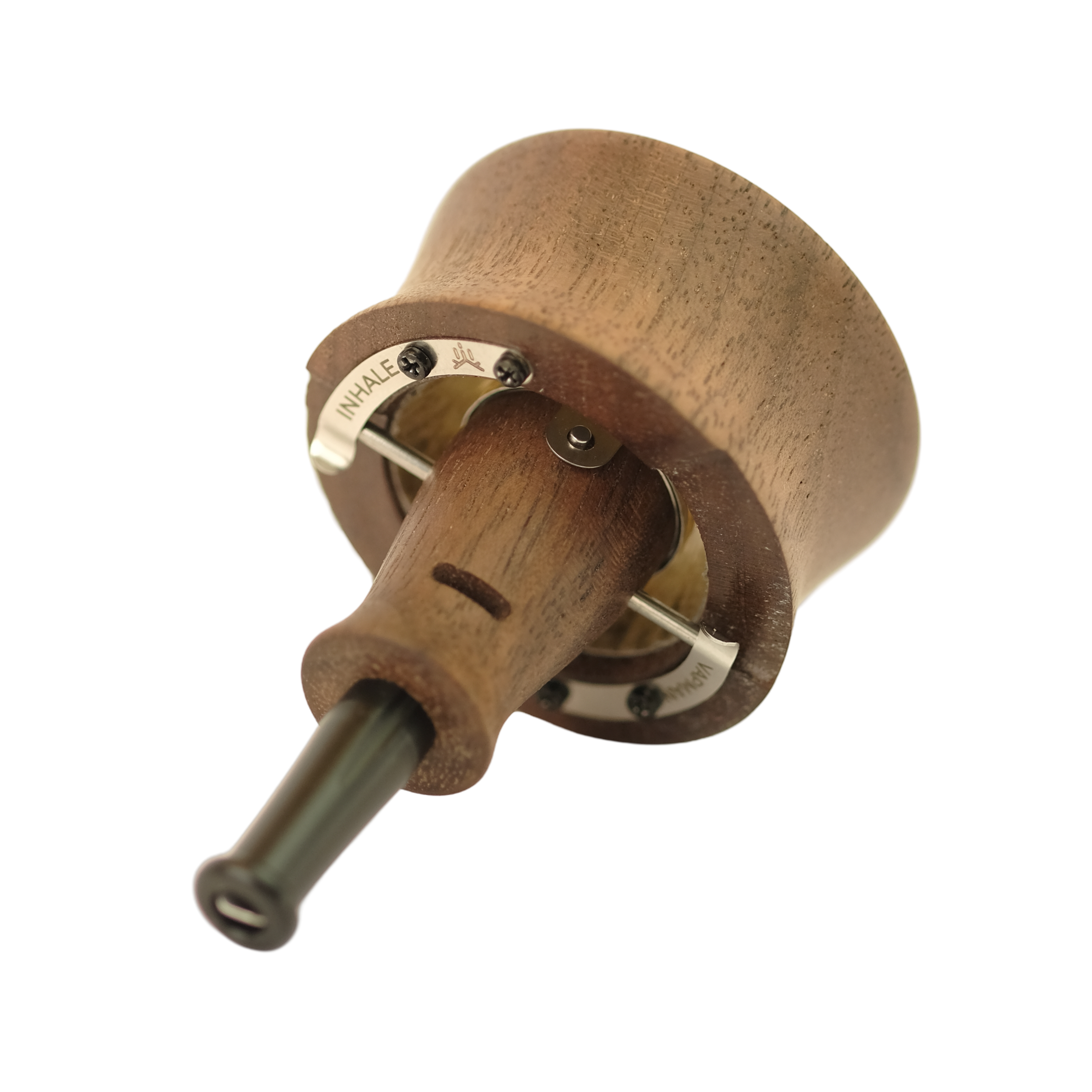 Vapman Click Classic Walnut – Premium walnut wood vaporizer with a gold-plated copper pan, instant click heating, and fully adjustable airflow for a refined vaping experience.