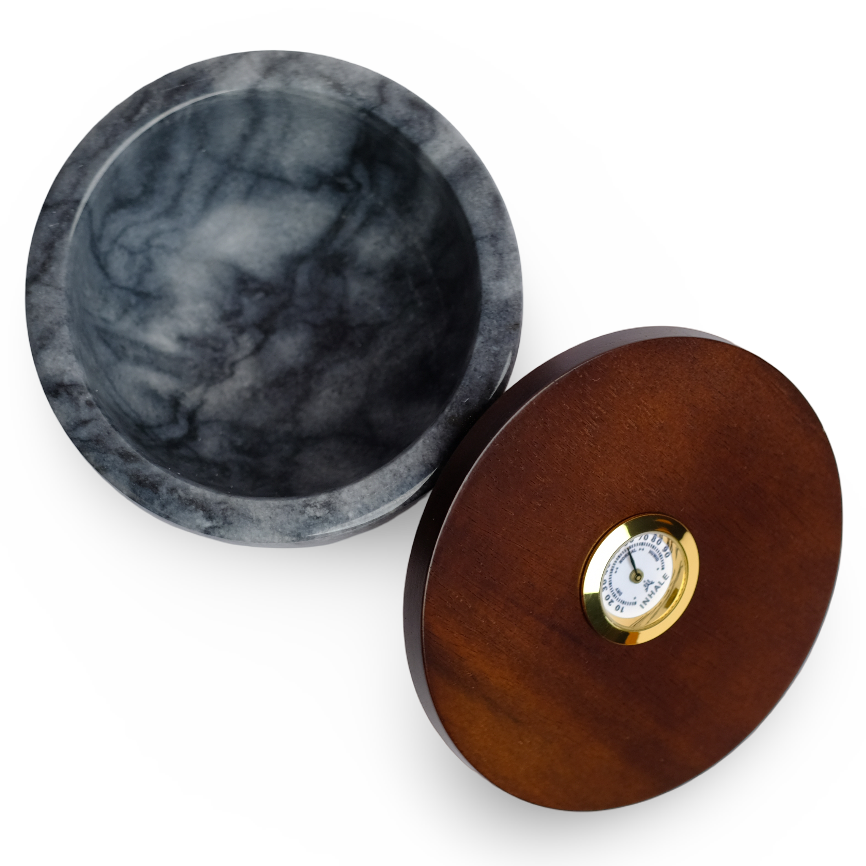 Premium MARMO marble jar with wooden lid, designed as an elegant and airtight container for preserving herbs and maintaining freshness