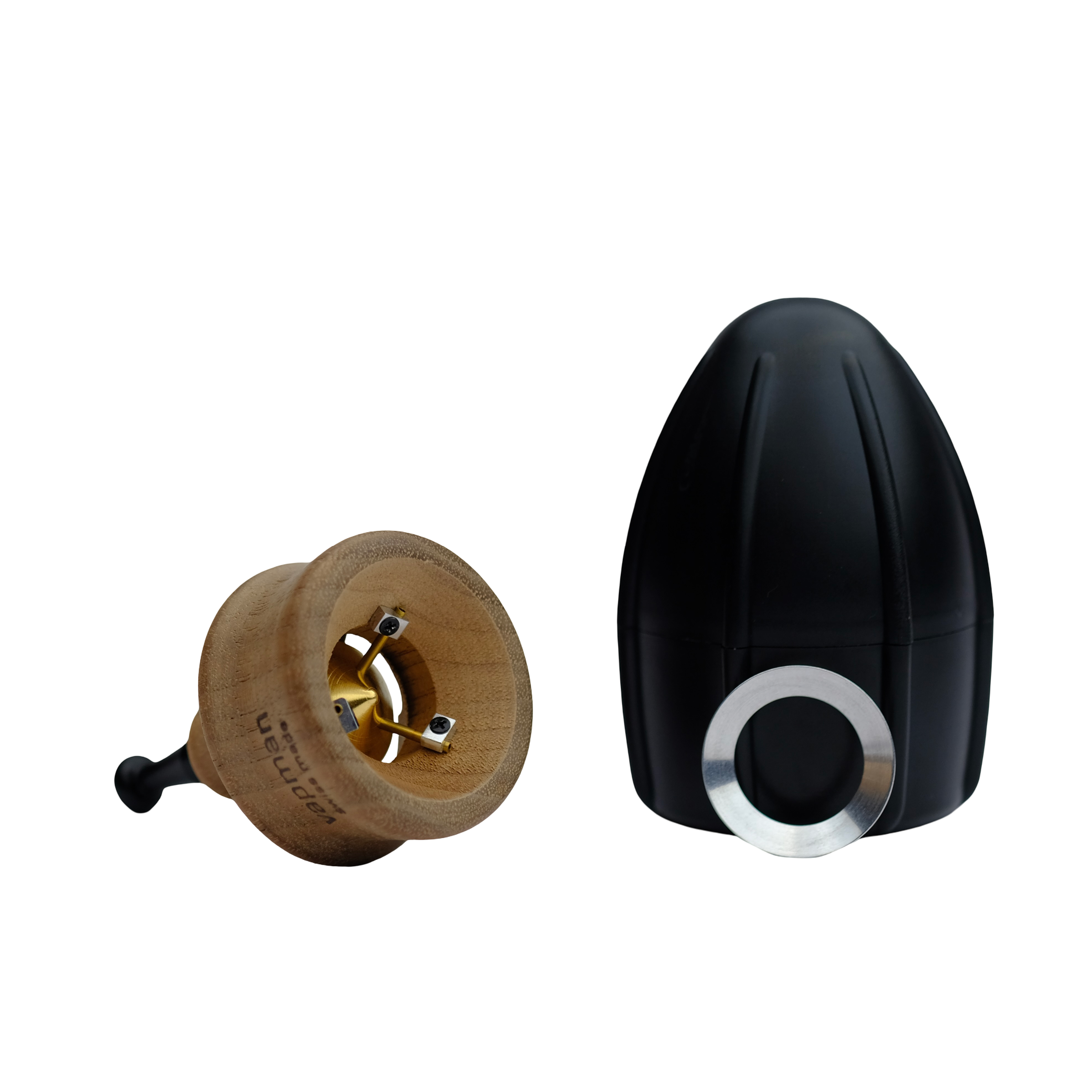OG Vapman Swiss Basic vaporizer crafted from walnut wood with a minimalist design, featuring a compact shape and precise manual heating system for smooth herb use